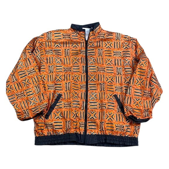 Vtg Avon Style Women’s Nylon Zip Jacket Small – Orange Tribal Print Windbreaker - Picture 7 of 13